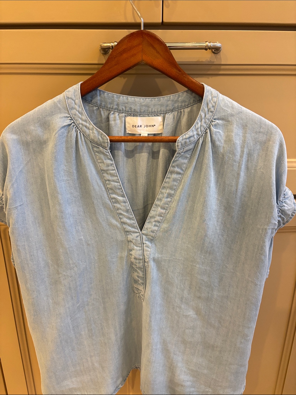 Dear John Light Blue Chambray V-Neck Top